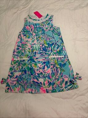 Lilly Pulitzer Girls Blue Pink Green Floral Shift Dress